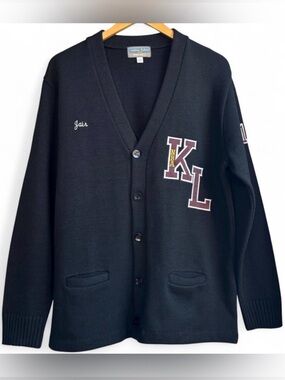 Varsity Knit Cardigan Black KL NBA Letter Patch Personalized "Jair" Sz L